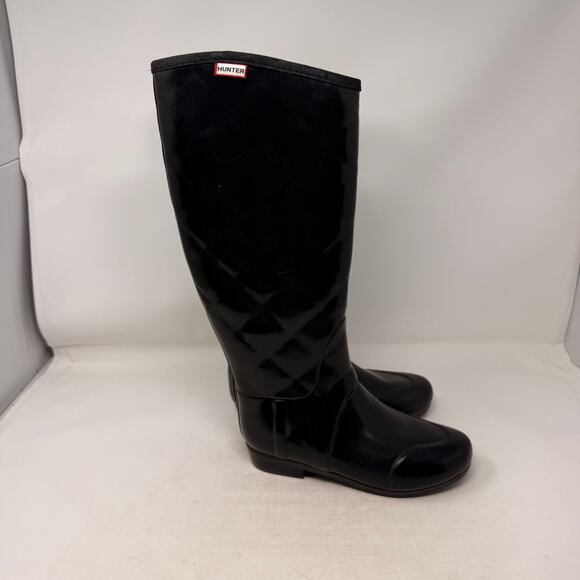 Hunter Regent Savoy Quilted Gloss Wellington Boots Black Waterproof Size 6 - Picture 5 of 12